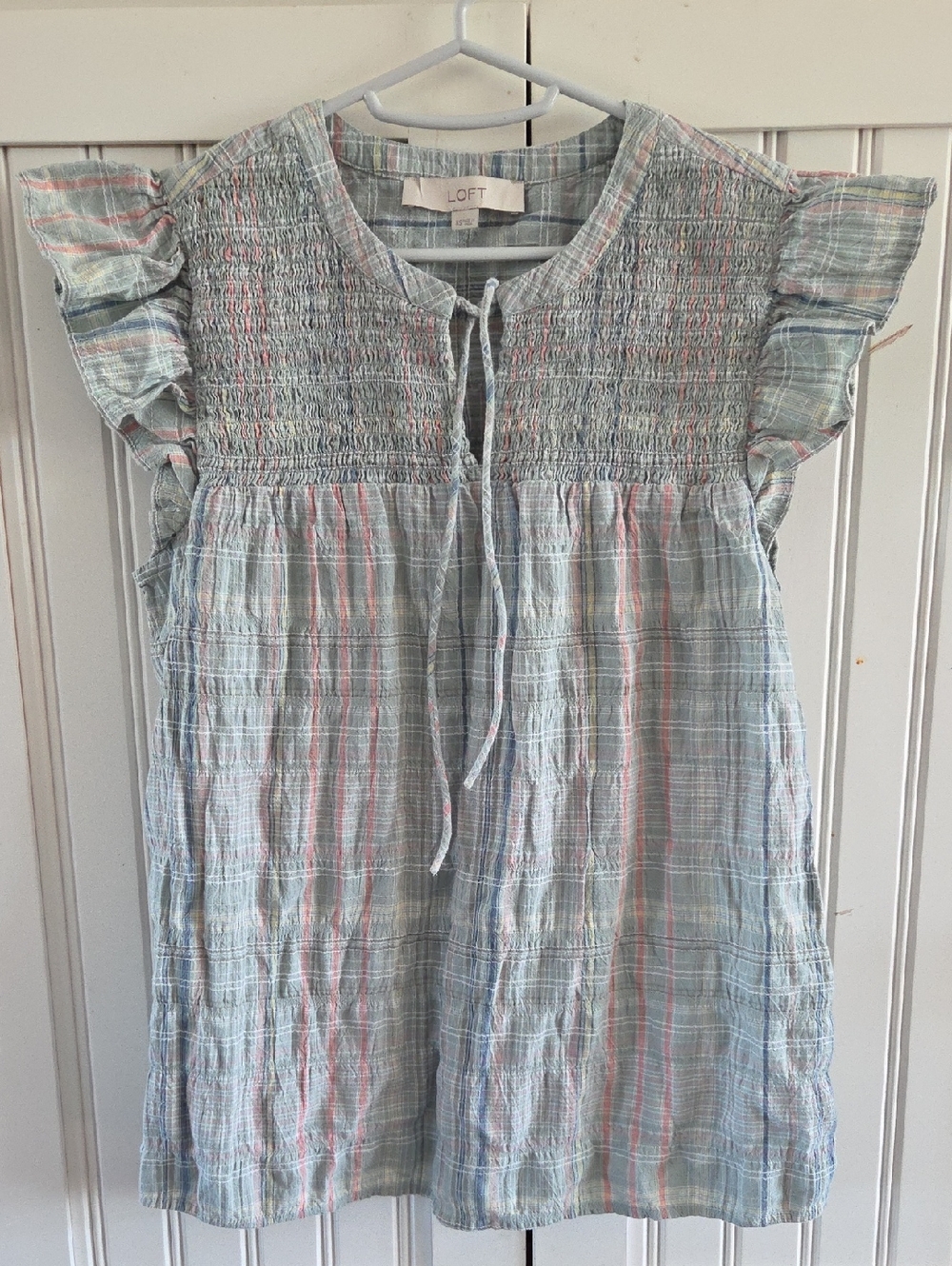 Loft Plaid Smocked Womens Top XS